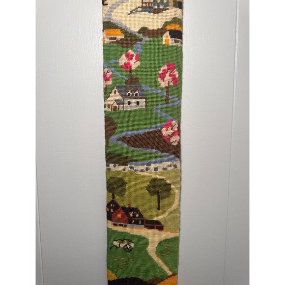 Vintage Needlepoint Tapestry Wall Hanging 4 Seasons Iron Hardware Handcrafted - Picture 3 of 8